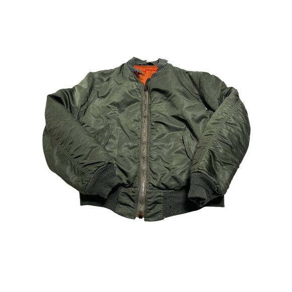 Vintage Reversible Distressed Military Bomber Jacket in Green Orange - Picture 1 of 6
